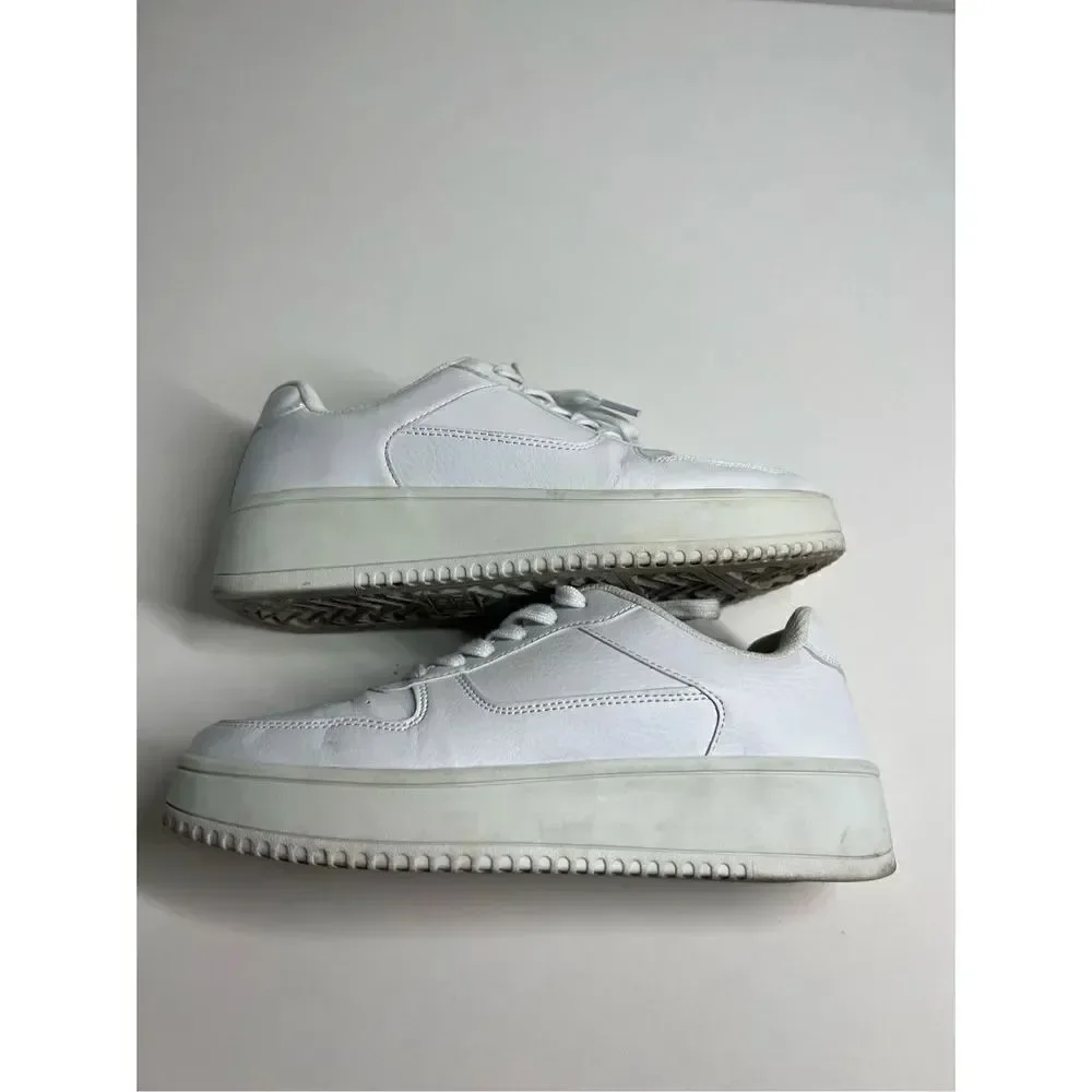 Time & Tru Faux Leather Sneakers Women's 9 White Shoes Classic Court Casual